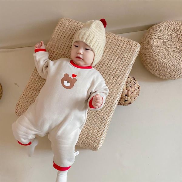 

jumpsuits kids romper autumn and winter baby print bear boys girls long-sleeved simple one-piece born clothes, Blue