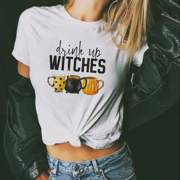 

drink up witches pumpkin womens t shirt cup tee fashion retro vintage stylish cool basic white artistic design chemise