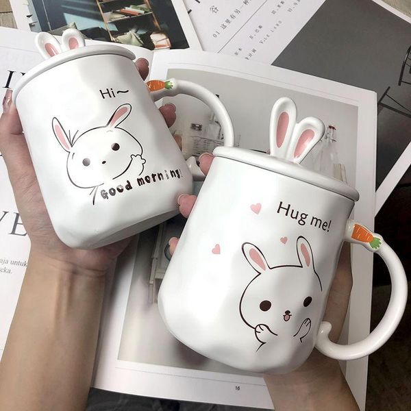 

mugs 420ml cartoon coffee mug creative cute couple cup milk office with lid spoon girl gift ceramic