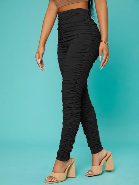 

sxy high waist ruched leggings r22s#, Black