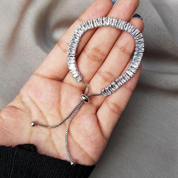 

link, chain luxury tennis bracelet for women shiny full micro inlay cubic zirconia charm bracelets bangles adjustable fashion jewelry gifts, Black