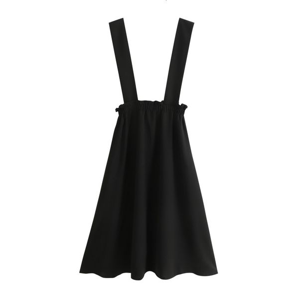 

strap skirts women overalls mori girl casual sweet ruffle high waist long pleated summer college black suspender skirt