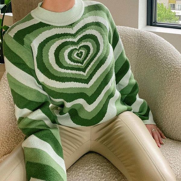 

women's sweaters heart striped knitted women y2k pullovers sweater girl sweet long sleeve jumper green turtleneck streetwear, White;black