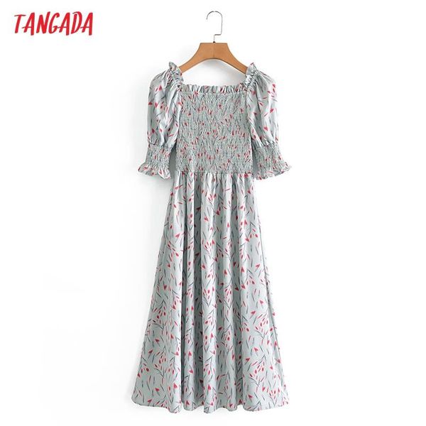

casual dresses tangada 2021 women flowers print french style dress puff short sleeve ladies midi 3a40, Black;gray