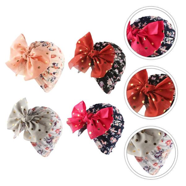 

cycling caps & masks 4pcs gilding bowknot baby hats born earmuffs chic infant turbans, Black