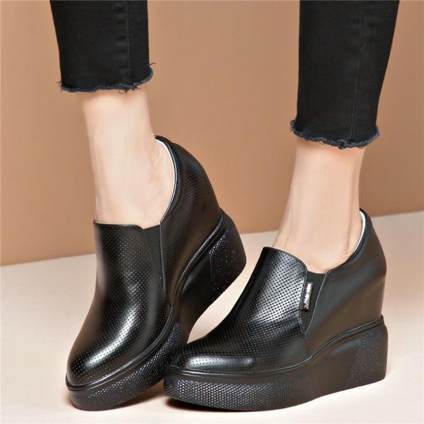 

dress shoes trainers women cow leather wedges high heel party pumps summer tennis breathable platform oxfords outdoor sandals, Black