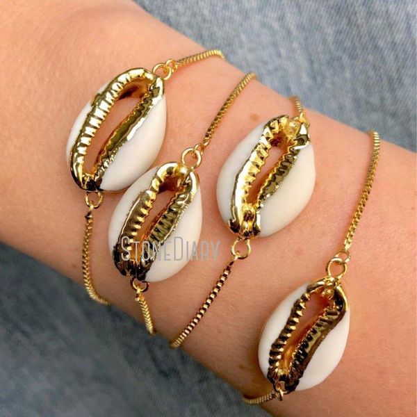 

link, chain bm14718 gold cowrie shell adjustable bracelet square real seashell cuff mothers day jewelry gift natural, Black