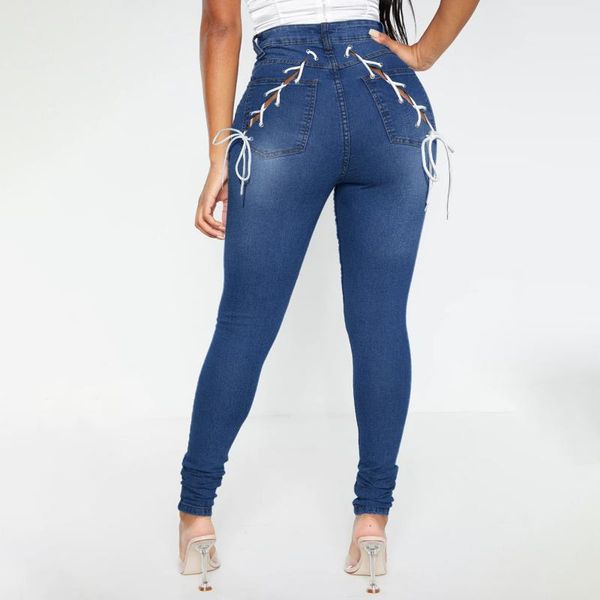 

plus size pants streetwear bodycon jeans strappy denim cowboy hollow out tights trousers wholesale items drop, Black