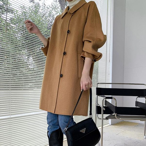 

women's wool & blends long loose warm coat in cashmere autumn and winter, Black