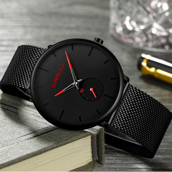 

wristwatches crrju brand watch men luxury quartz watches casual quartz-watch stainless steel mesh strap ultra thin clock erkek kol saati, Slivery;brown