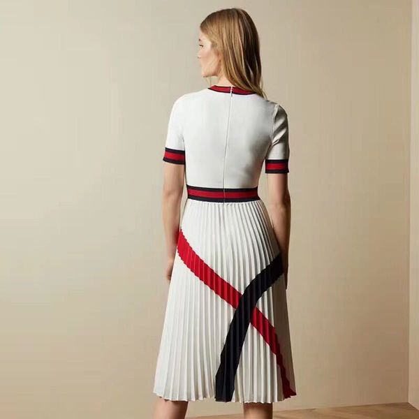 

2021knitted sweater dress women 2021 summer elegant short sleeve o-neck contrast striped office ol dresses vestidos roupas femeninas, Black;gray