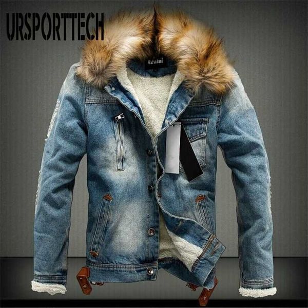 

fashion brand autumn winter mens denim jacket casual thick warm jean coats street style s male 211217, Black;brown