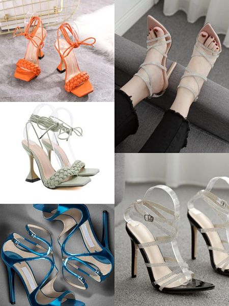 

designer sandal luxury high heels leather dress wedding shoes double letters heel ladies mid-heel 0008, Black