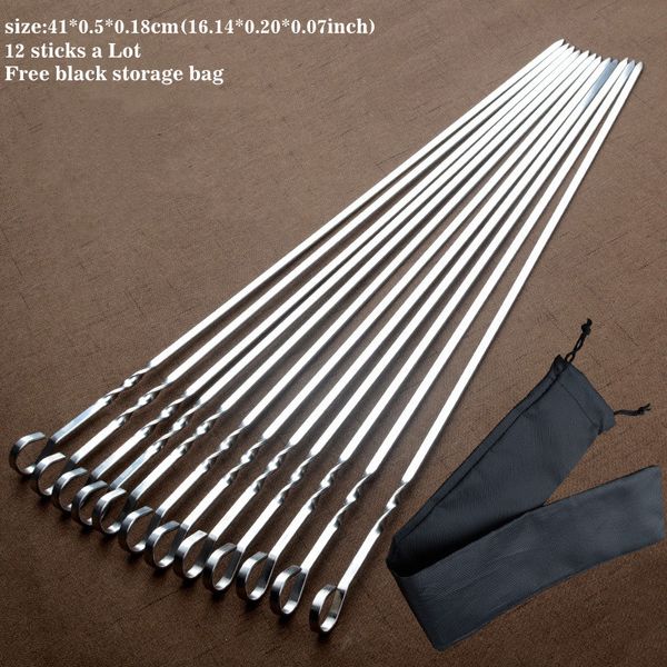 

bbq sticks stainless steel flat barbeque stick skewers roasting needle with antislip design for barware kitchen tools