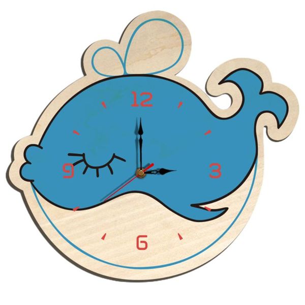 

1pc cartoon whale hanging wall clock wooden decorative clocks