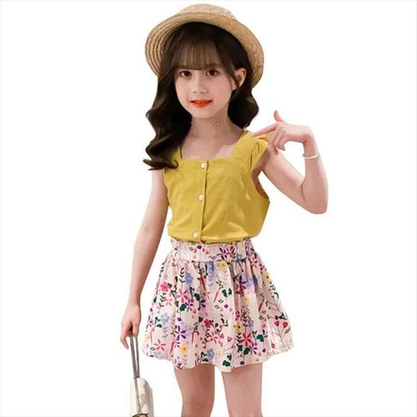 

teen girls clothing vest floral skirt costume for summer girl casual style kids 6 8 10 14, White