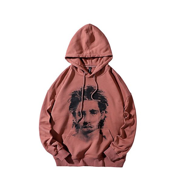 

the fine fleece hoodies men's bodysuit style street fashion personality portrait letter printing loose hooded pullover coat, Black