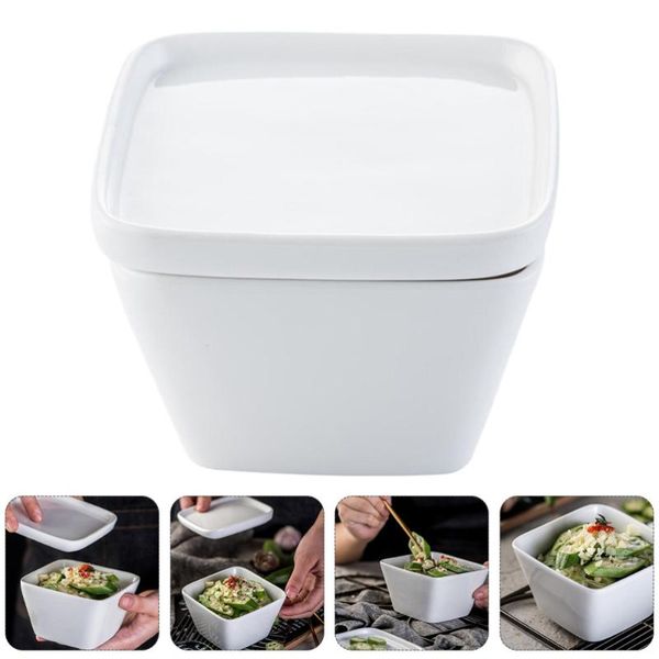

dishes & plates 1pc square shape dipping bowl container sauce with lid (white)