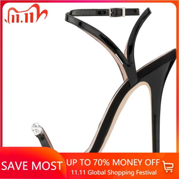 

sandals women stiletto thin high heels ankle strap sandal crystal bridal evening party dress shoe fashion plus size lady 8-i-sl-7, Black