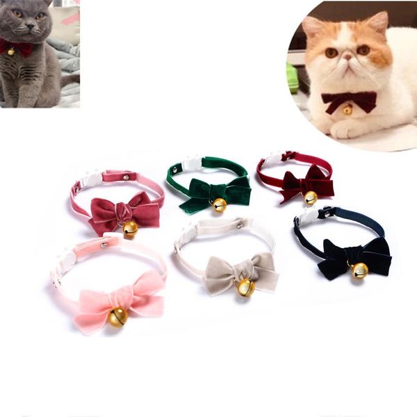 

cat collars & leads pets collar accessories lovely small bell bow velvet puppy pet and dog products cartoon pink deworming