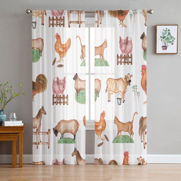 

curtain & drapes country style farm animal cow chicken sheep pig sheer curtains for living room modern bedroom voile tulle window