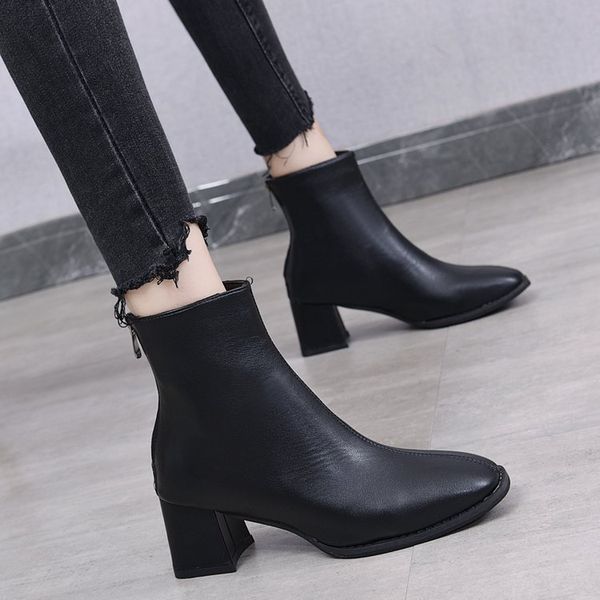 

2021 winter short boots korean fashion casual back zipper women's boots, Black