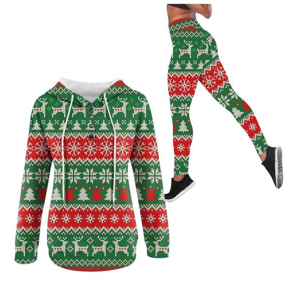 

yoga outfit women's christmas snowflake print sports suit winter fashion warm long-sleeved sweatshirt with pant set