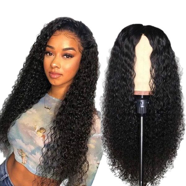 

synthetic wigs black long curly hair u lace middle part heat resistant glueless kinky curl for women 24inch