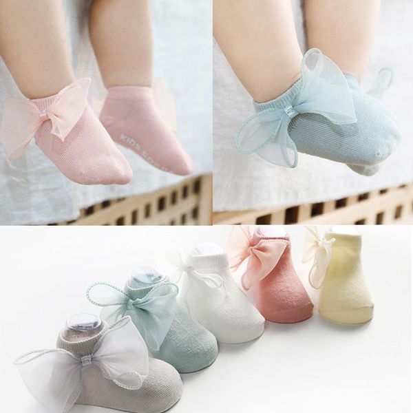 

spring summer baby cute lace bow socks children soft cotton mesh thin breathable girls kids ankle sock clothes accessories, Pink;yellow