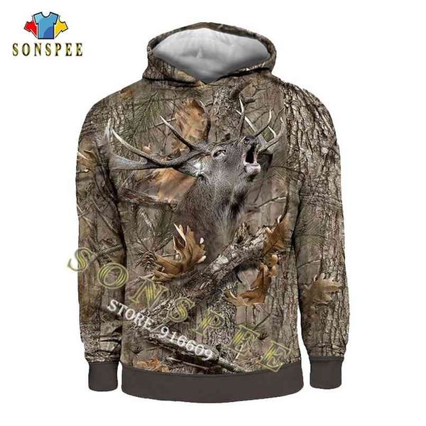 

sonspee fashion streetwear hooded sweatshirt long sleeve men women casual pullover camo hunting animals elk 3d zip hoodies hoody 210813, Black