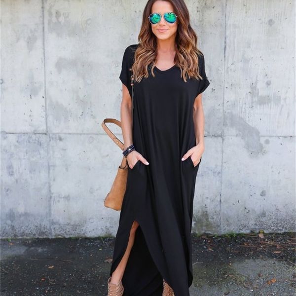 

split long skirt dress 2020 summer pocket, White;black