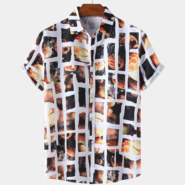 

flower patchwork print shirts men summer casual aloha shirt mens beach holiday hawaiian camisas floral plaid chemise homme 210524, White;black