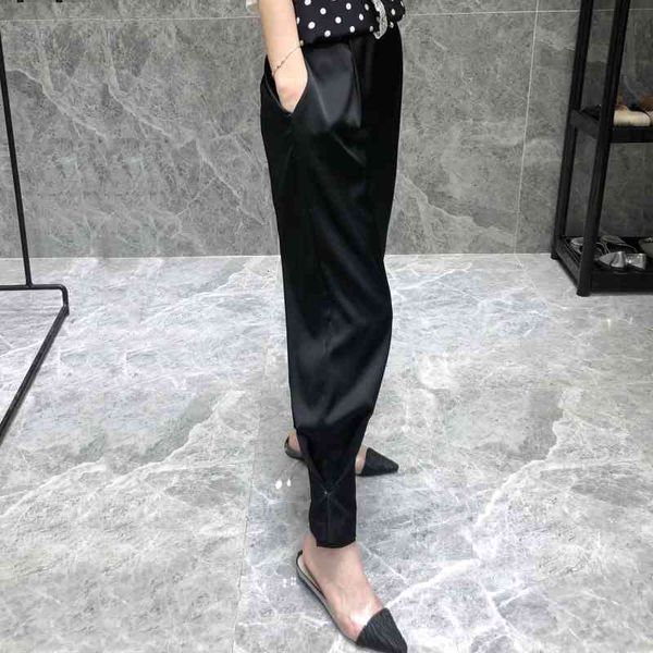 

pants trousers two kinds of french silk slip thin black leggings casual women's versatile fashion, Black;white