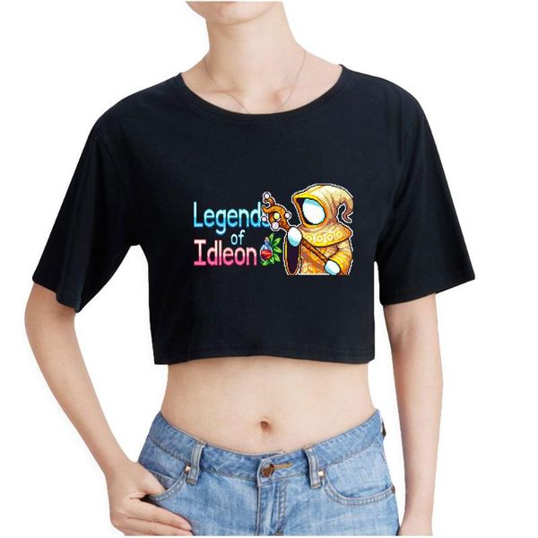 

women's t-shirt legends of idleon printing autumn and spring summer holiday youthful vitality women/girl bare midriff, White