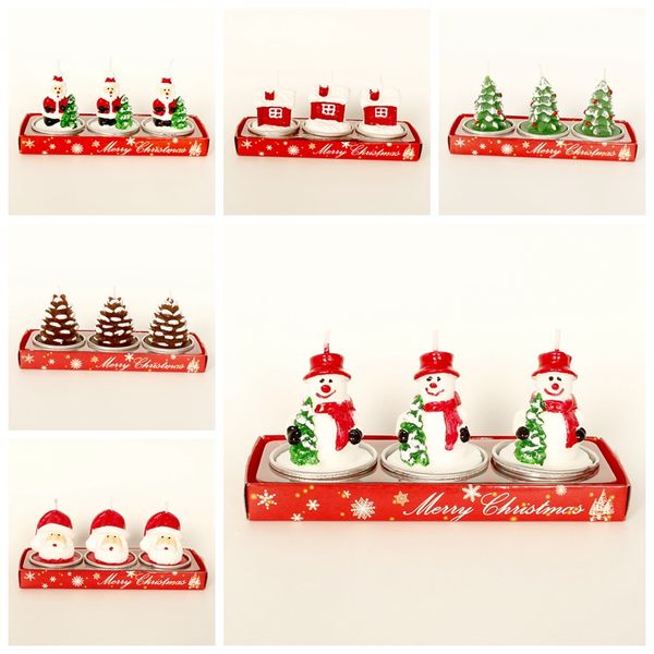 3 pezzi/lotto candela natalizio set di natale a tema Ornament Cena a lume di candela 3d cartone animato decorazioni da tavolo romantico candele per la casa snowman snowman hy0058