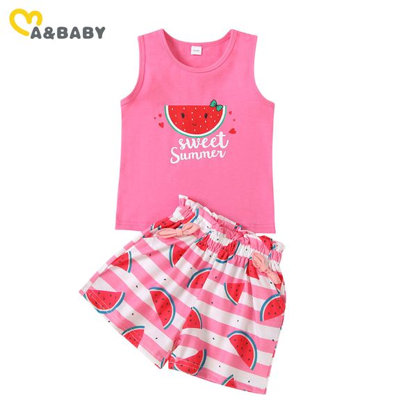 

1-5y toddler kid girls watermelon clothes set cute fruit print vest shorts summer outfits child costumes 210515, White