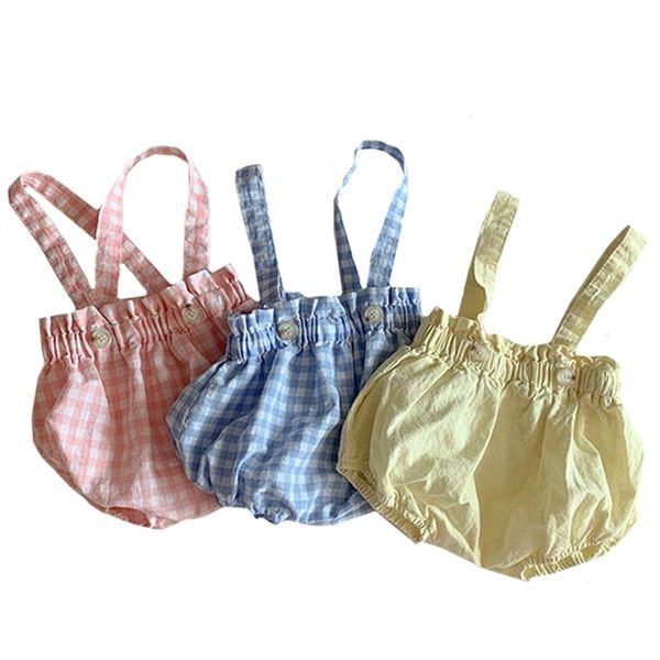 

toddler summer baby's lovely back belt pants triangle romper casual plaid creeper one-pieces kids jumpsuit baby clothing 210417, Blue