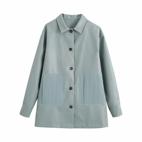 

women jacket contrast faux leather long sleeves coat casual fashion outerwear manteau veste femme 210420, Black;brown