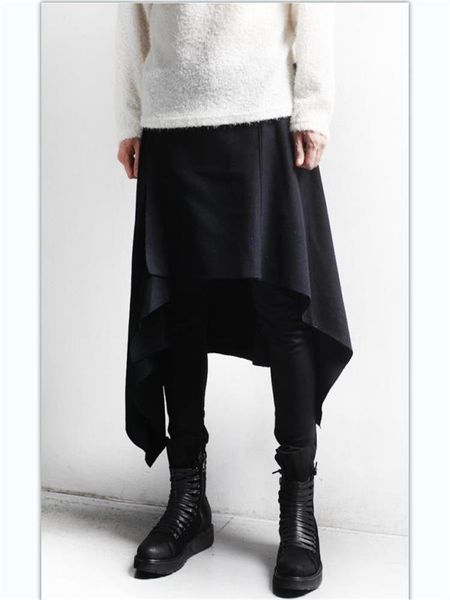 

men's pants irregular culottes harlan false two slim casual day fashion trend oversized, Black
