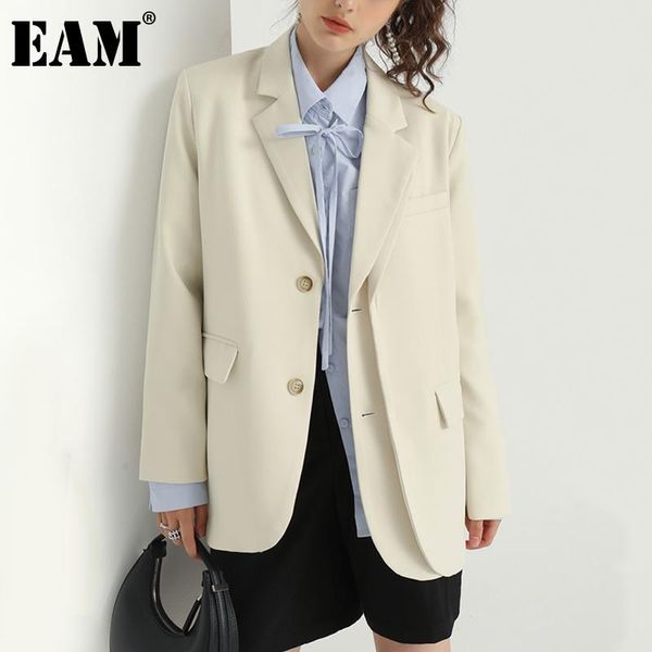 

women's suits & blazers [eam] women double layer big size apricot blazer lapel long sleeve loose fit jacket fashion tide spring autumn, White;black
