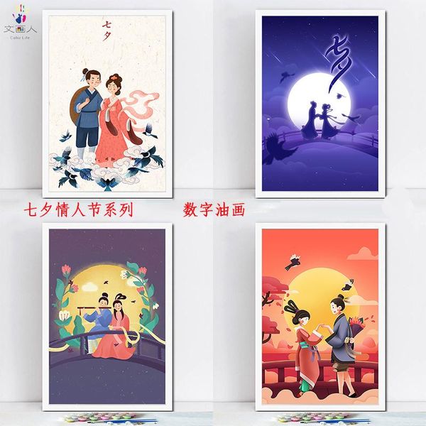 

paintings paint by number art painting numbers qixi valentine's day series illustration hand-painted color oil