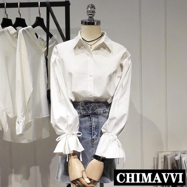 

women's blouses & shirts fashion long sleeve white shirt college style lace up flare blouse student loose top
