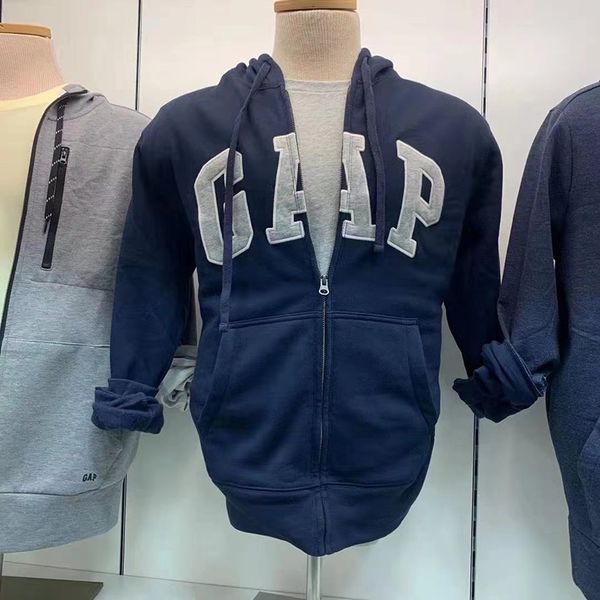 

brand hoodie us china shopping cart gap men's casual hooded sweater zipper cardigan jacket letter versatile fashion autu, Black