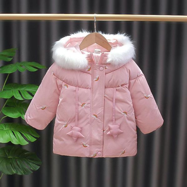 

down coat baby girl clothes winter warm fur padded jacket thickened cotton toddler chirismas red pink, Blue;gray