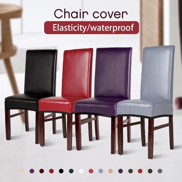 

chair covers pu leather cover waterproof dining stretch spandex hood washable dustproof dirty seat home kitchen decoration