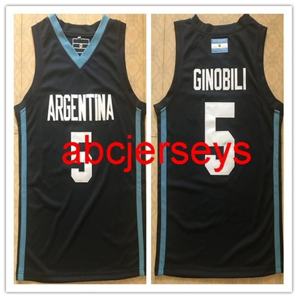2020 Newst 5 Manu Ginobili Team Argentinien Marineblaues Basketballtrikot, genäht, individuell, mit beliebiger Nummer und Namen, Ncaa XS-6XL