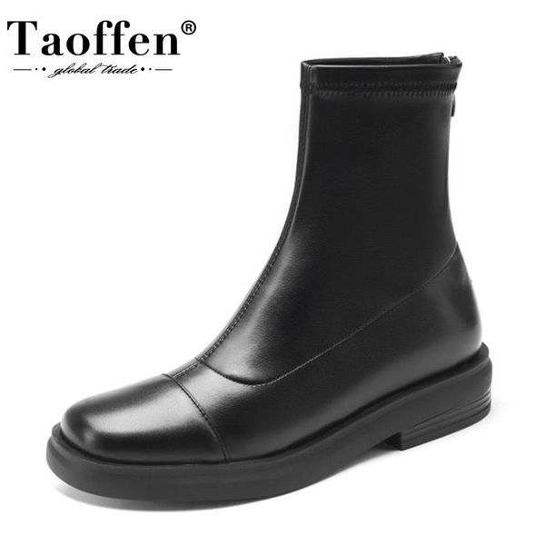 

boots taoffen women ankle square toe stretch winter autumn footwear fashion cool short size 34-41, Black