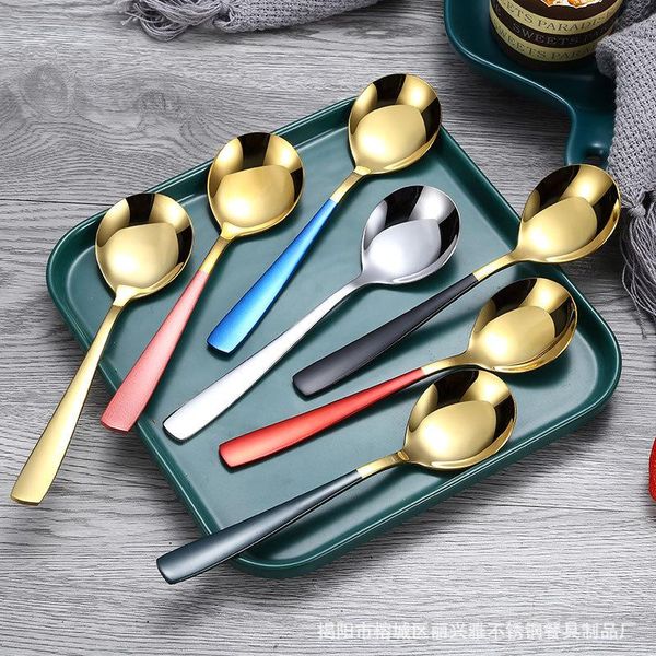 

spoons creative stainless steel spoon small round long handle dessert stirring household eating tableware