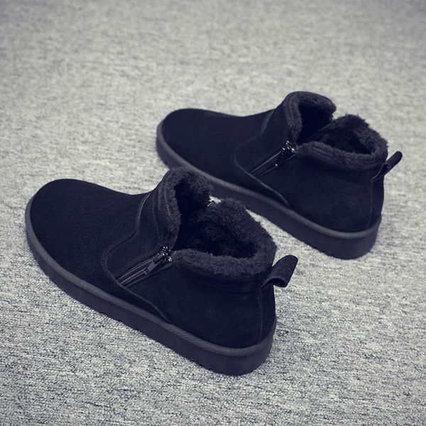 

snow winter plush warm northeast cotton shoes waterproof, anti-skid and cold proof men's boots bread short, Black