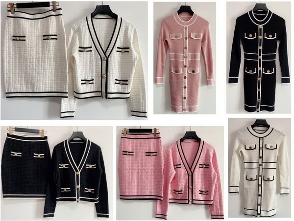 

2022 summer casual dress tow pcs dresses set sweaters skirt two pieces skirt long sleeves knitted cloth luxury designer clothes causual wear, White